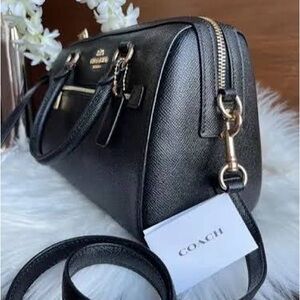 Coach Black Leather Satchel with Gold Accents